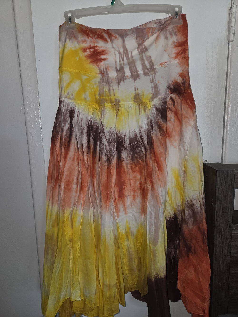 Tie-Dye High-Low Maxi Skirt - Yellow, Orange & Brown